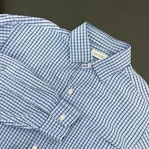 Ascot Chang Thomas Mason Shirt Mens Large Blue Check Button Up Italian Fabric